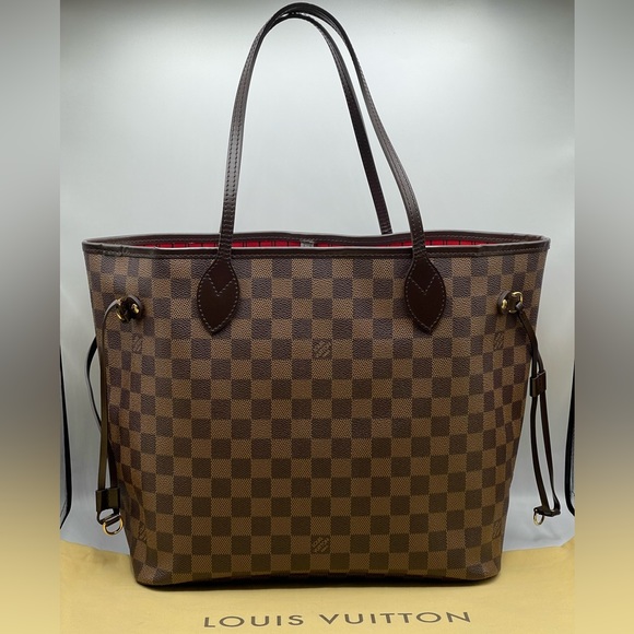 Louis Vuitton Damier Ebene Neverfull Mm Ceries Cherry Red Shoulder Tote Bag LV - Picture 1 of 16